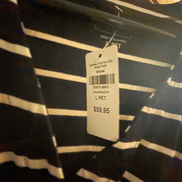 NWT L.L. Bean white Stripes Navy Blue Dress size L Large Petite knee length - Picture 5 of 7